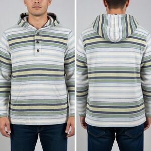 Pendleton Mens Striped Cotton Henley Hoodie Green Blue Yellow Kangaroo Pocket